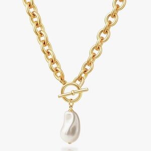 NEW Dainty Baroque Pearl Gold Chain Pendant Necklace